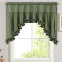 Likiyol Linen Valances for Windows Farmhouse Ruffle Swag Valance Rustic Country Window Valances Light Filtering Kitchen Curtains Rod Pocket Valance Curtains for Bathroom Cafe, Green, 60" W x 36" L