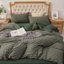 PURE ERA Jersey Knit Duvet Cover Set 100% T-Shirt Heather Cotton Super Soft Comfy Classic Striped Design, with Zipper Closure, Forest Green Stripe, Queen