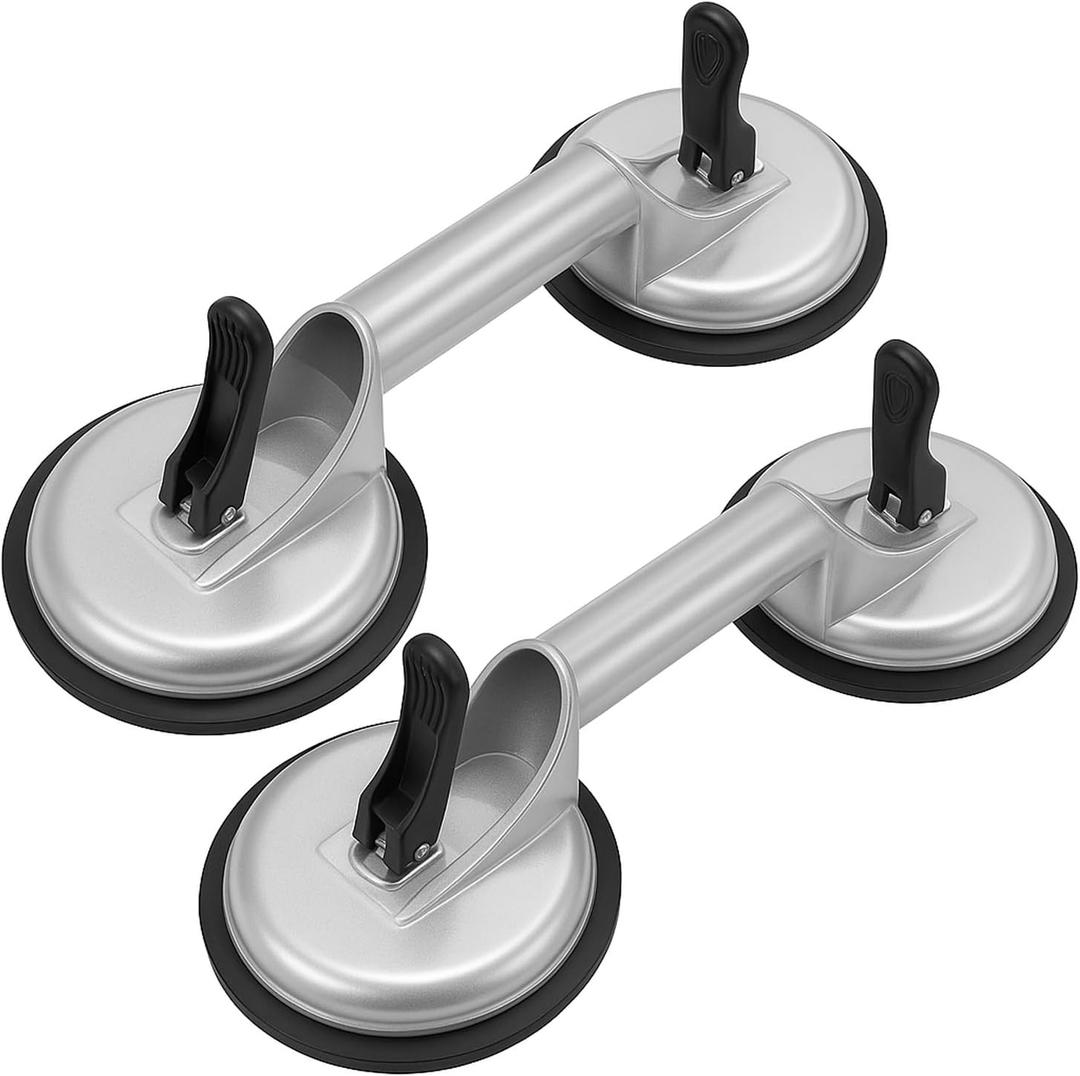 2 Pack Glass Suction Cup Heavy Duty Aluminum Vacuum Plate Handle Holder Heavy Duty Glass Lifter/Tile Suction Cup Lifter/Moving Glass/Lift Pads (White)