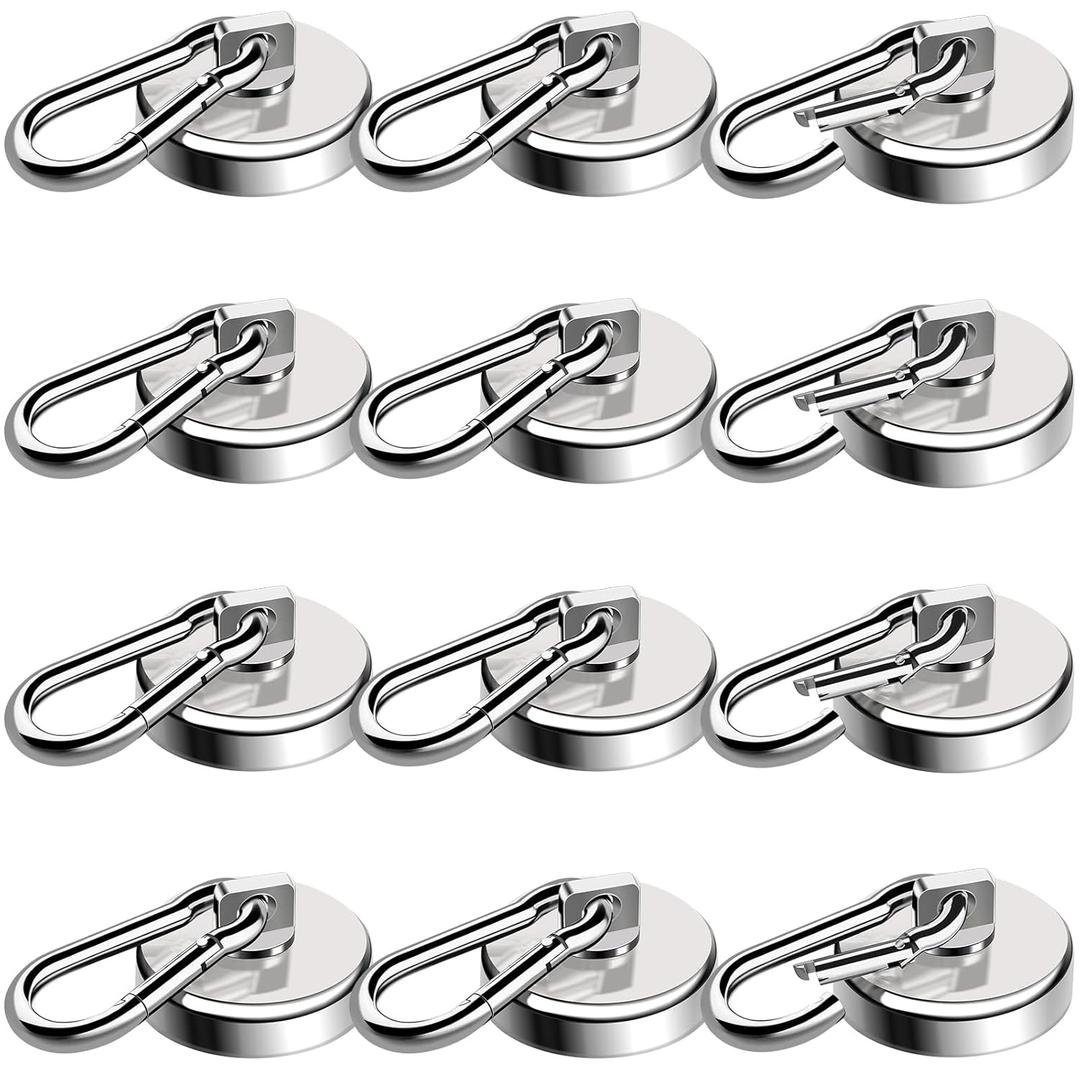 E BAVITE Carabiner Magnetic Hooks, 110LBS Strong Magnetic Hooks Heavy Duty with Swivel Carabiner Hook, for Hanging for Cruise, Garage, Kitchen, Refrigerator, Locker (12-Pack)
