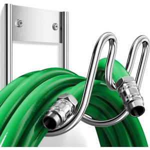 Josmimic Stainless Steel Garden Hose Holder - Extra Large Heavy Duty Silver SS304 Wall Mounted Hanger for Water Hose, Extension Cords, Vacuum Lines, Anti-Rust