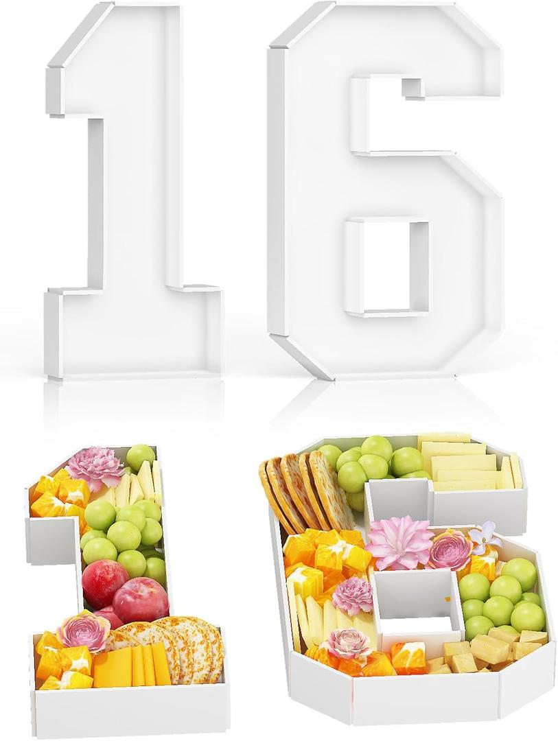 HILAVO Cardboard Number for Charcuterie, 13.7" Cardboard Number 16 Set Fillable Number for Food Paper Mache Number Boxes for Cupcake Candy Sweet 16th Birthday Anniversary Party Decorations