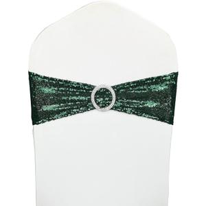 Sequin Chair Sashes 50 Pack - High Elasticity Spandex Stretch Chair Bows with Buckle for Wedding, Party, Banquet Decor Shimmering Elastic Bands for Folding & Dining Chairs, Hunter Emerald Green