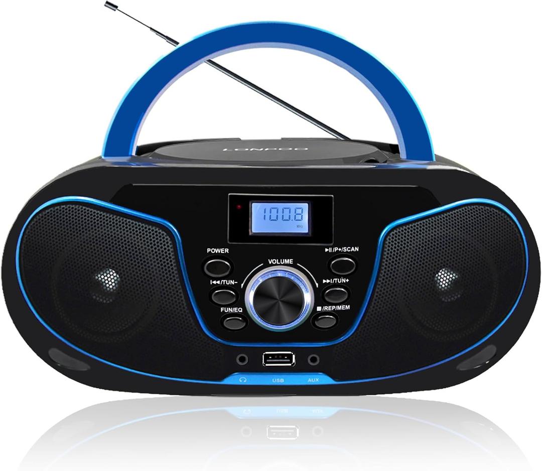 LONPOO Stereo CD Boombox Portable Bluetooth Digital Tuner FM Radio CD Player with USB Playback,Bluetooth-in,AUX Input and 3.5mm Earphone Output & Music Sound System