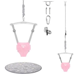 Baby Jumper with a Ceiling Hook for Infant & Toddlers, Kids Door Jumper with Adjustable Chain, Protable Baby Jumpers and Bouncers for Indoor/Outdoor, Baby Doorway Jumper with Soft Rug (Pink)