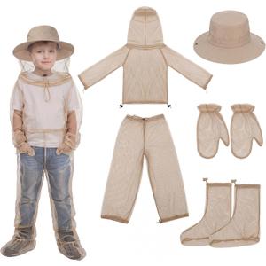 Threehoney Kids Mosquito Outdoor Suit Bug Net Pants & Jacket with Hood Fishing Hat Mitt Socks for Girls Boys Camping Hiking