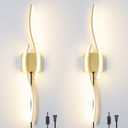 Daunton Modern Gold Plug in Wall Sconce Set of 2, Indoor Dimmable Light Fixture with Plug in Cord for Living Room, LED Sconces Lighting with Remote Control, Wall Lighting Decor for Hallway Bedroom