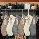 6 Pack Farmhouse Neutral Knitted Christmas Stockings with Name Tag 18'' Rustic Neutral Cable Knit Fireplace Hanging Stockings Xmas Boho Cream for Family Holiday(Grey)