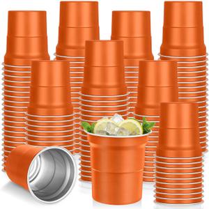 100 Pcs Aluminum Cups Bulk Orange 16 oz Metal Recyclable Aluminum Drinking Cups Disposable and Reusable Cold Drinks Coffee Beers Cup for Outdoor Events Family Festival Party