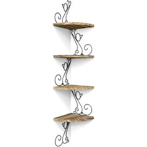 Alsonerbay Wall Mount Corner Shelves 4 Tier Floating Corner Storage Wood Shelves Decorative Rustic Radial Shelf in Cat Shape Carbonized Black