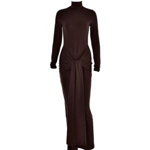 heyheyshine Women's Long Sleeve Turtleneck Maxi Dress Casual Long Dress Hollow Tie Waist Bodycon Dress Small