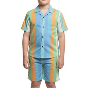 OPTRANEST Inc Baby Boys Colorful Striped Summer Outfit Set Soft Twill Shirt & Matching Shorts | Casual Clothing Set for Toddlers & Kids (1-2 Years) (Green)