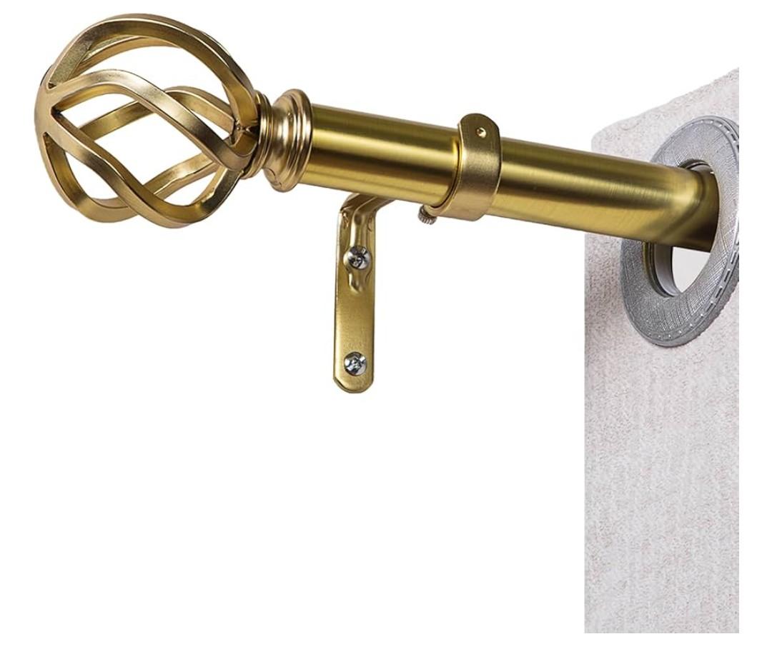 H.VERSAILTEX Window Curtain Rods for Windows 66 to 120 Inches Adjustable Decorative 3/4 Inch Diameter Single Window Curtain Rod Set with Twisted Cage Finials, Gold
