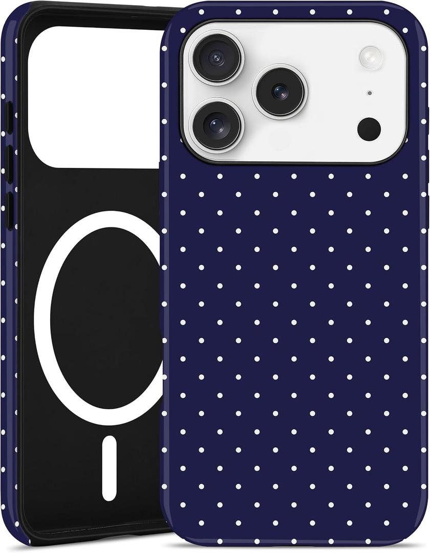 Jusy Compatible with MagSafe Polka Dot Case for iPhone 7/8/SE, Cute Aesthetic Polka Dots Magnetic Phone Case, Soft TPU and Hard PC Protective Phone Cover for Women Girls (Matte) - Navy Blue