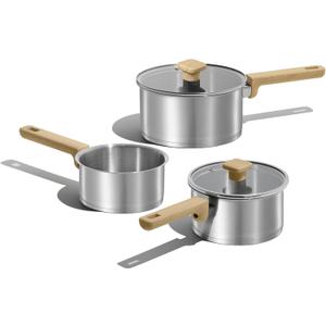 CAROTE 1.6QT & 3QT Sainless Steel Saucepan with Lids and 1QT Saucepan without Lid Pot Set,3-ply Base, Non-Toxic, Induction Cookware Set, Small Kitchen Pots, Tempered Glass Lids