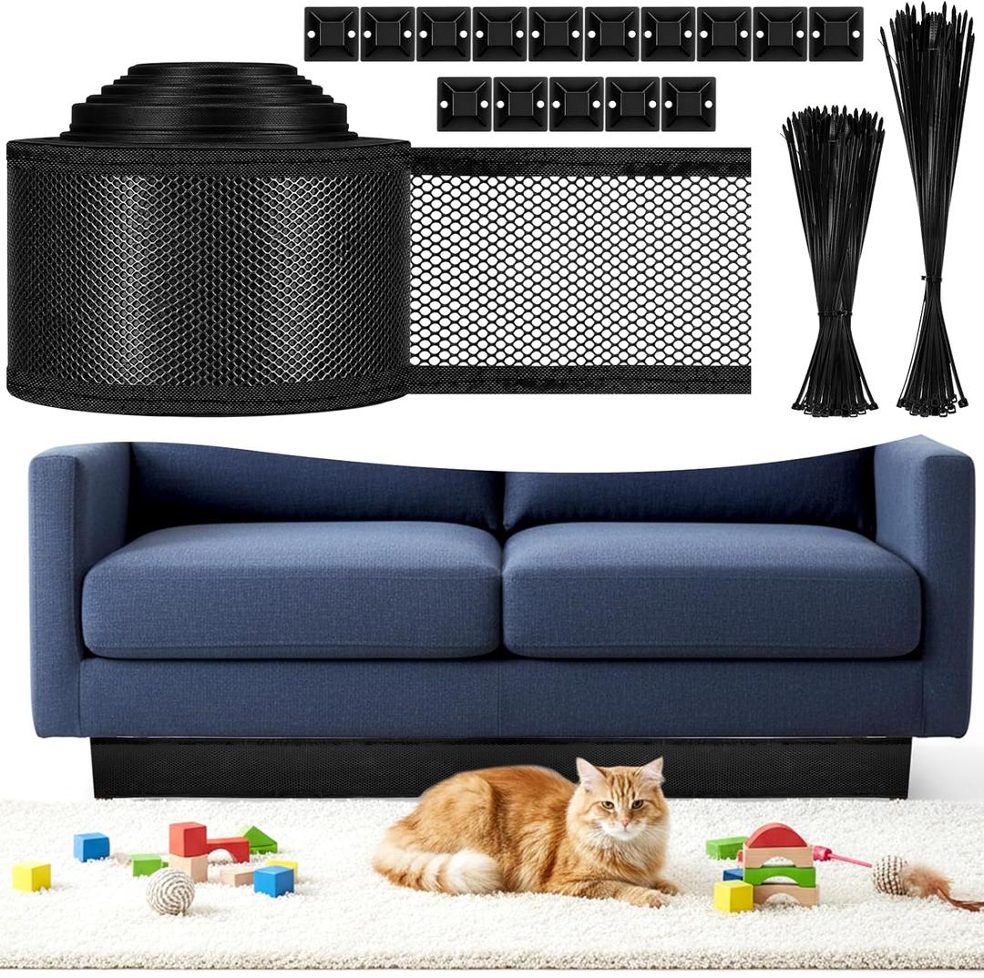 Under Couch Blocker with 40 Cable Ties, 394" x 4" Under Bed Blocker for Pets and Toys from Entering, Easy to Install Under Furniture Blocker, Couch Accessories (Black)