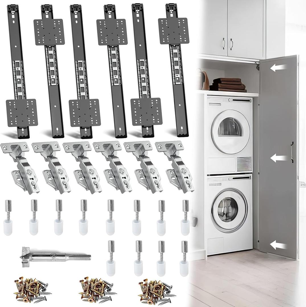 Pisman Pocket Door Slides 16 inch 6 PCS and Pocket Door Hardware for Inset and Cabinet Door, Disappearing and Hidden The Slides and The Hinges.