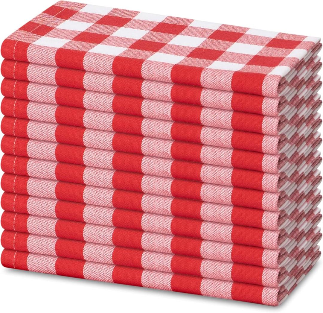 Blue Needles Gingham Buffalo Plaid Cloth Napkins 100% Cotton Set of 12 Dinner Table Napkins 18x18 inch Soft, Reusable, Washable Perfect for Spring Summer Easter & Everyday Use - Red & White