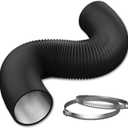 14 Inch Flexible Ducting Hose 16 Feet Black Aluminum Ducting -4 Layer Protection Dryer Vent Hose for HVAC Heating Cooling Ventilation and Exhaust, 2 Clamps Included