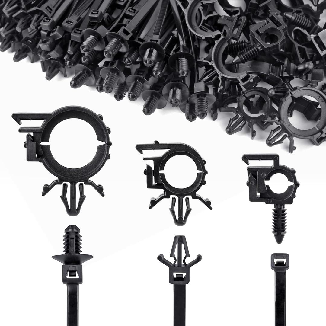 UNIGT 180pcs Nylon Universal Cable Tie Buckle, Push Mount Cable Zip Tie with Car Wire Loom Routing Clips, Universal Compatible with GM Ford Trucks Cars Sedan UTV Engine Bay Self Locking Straps
