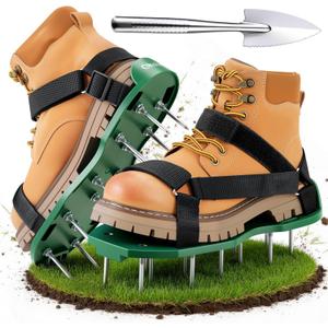 Ohuhu Lawn Aerator Shoes with Hook & Loop Straps, All New Unique Design Free-Installation Heavy Duty Spiked Aerating Sandals, One-Size-Fits-All for Yard Patio Lawn Garden (Green&black)