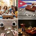 PRK 14 Cuban Double 9 Dominoes Set in Premium Wooden Box Classic White Tiles with Colored Dots Dominoes in Durable Wooden Storage Case Traditional Cuban Style for Friends