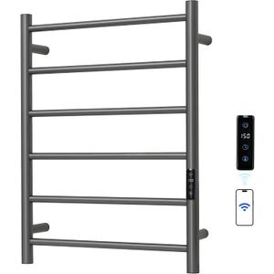 Electric Towel Rack with Voice Control for Alexa & Google Home,TUYA - Wall-Mounted Bathroom Heating Towel Warmer,Plug-in,Stainless Steel Material (Gungrey with WiFi, 6 Bar)