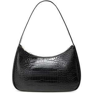 Shoulder Bags for Women, Cute Hobo Tote Handbag Mini Clutch Purse with Zipper Closure (Large, Crocodile&black)