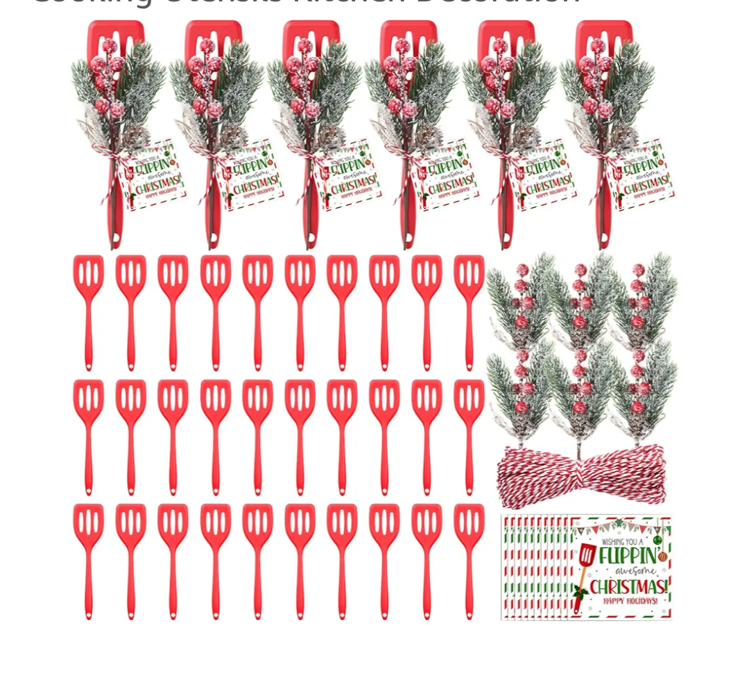 LemonRoad 36 Set Christmas Silicone Spatula Gifts Bulk Includes Heat Resistant Silicone Spatula Christmas Greeting Cards Artificial Xmas Picks Twine for Holiday Cooking Utensils Kitchen Decoration