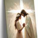 Jesus Praying with Woman Canvas Wall Art Jesus with Girl Painting Christian Cross Wall Decor Pictures God Poster Prints for Living Room Bedroom Church Home Decorations 16x24in Ready to Hang