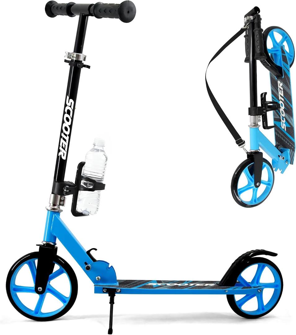 Scooter for Kids Ages 6+, Teens & Adults, Max Load 240 LBS, Foldable Kick Scooter with 8-inch Big Wheels, Kickstand, 3 Adjustable Levels, Rear Brake,