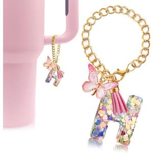 Velaco Letter Charm Accessories for Stanley Cup with Handle, Cute Initial Letter H Keychain Handle Charm with Butterfly for Stanley Tumbler for Women Girls