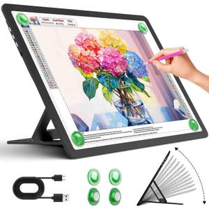 Zocelight Rechargeable A3 Light Board with Built-in Stand,Super Bright Magnetic Light Box for Tracing,Wireless Light Pad for Diamond Painting,Side Buttons,5000mAH Battery,LED Light Table for Drawing