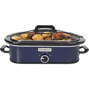 Magnifique 4-Quart Slow Cooker with Casserole Manual Warm Setting - Perfect Kitchen Small Appliance for Family Dinners, Dishwasher Safe Crock, Blue