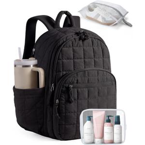 BAGSMART College Laptop Backpack, Travel Backpack for Women, Quilted Airline Approved Carry On Backpack Fits 17.3 Inch Laptop, Personal Item Travel Bag, Black