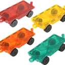 Magnetic Tiles Car Building Kit for Toddlers, 4 PCS Magnet Construction Trucks, STEM Toys for 3-8 Year Old Boys Girls, Educational Vehicle Engineering Set (Red Orange Yellow Green)