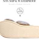 Parlovable Women's Fuzzy Slippers Comfy Cross Band House Shoes Memory Foam Open Toe Indoor Gifts for Ladies (7-8, Tip Camel)