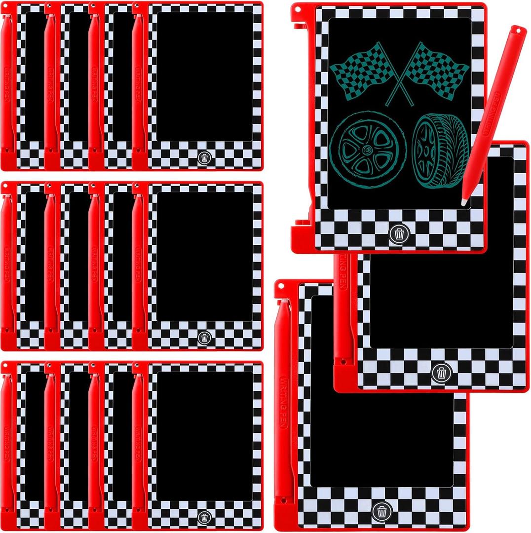 Nezyo 12 Pack Race Car Party Favors Mini LCD Writing Tablet 4.6 Inch Doodle Board Drawing Tablet Erasable Reusable Electronic Drawing Pads for Race Car Party Decor Birthday Supplies