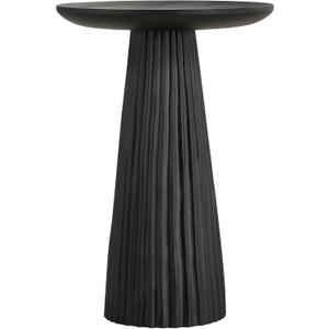 Jai Black Wood Side Table 15.25 Round End Table Modern Ribbed Accent Table for Living Room, Bedroom, Bedside Storage Contemporary Mango Wood Small Space Furniture