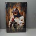 Jesus and Cardinal Canvas Wall Art Jesus with Cardinalis Painting Decor Picture Christian God Red Birds Posters Prints for Dining Living Prayer Room Kitchen Church Wall Bedroom Decoration (24"L x 16"W)