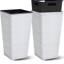 2-Pack 22" H. White Square Tapered Planter with Inside Pots - Plastic Plant Pots for Indoor Outdoor - Modern Wavy Finish Decorative Flower Pots for Front Porch Containers Patio Deck