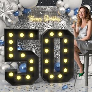 Froova 4FT Light up Numbers 50 Big Mosaic Numbers Marquee Lights Sign 50 Frame with Slots for 50th Birthday Party Large Cardboard with Light Bulbs Pre-Cut Kit Giant Cut-Out Thick Foam Board Sign DIY