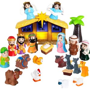 Nativity Set with Lights, 25 PCS Kids Nativity Playset Small Nativity Sets & Figures for Pretend Play, Unbreakable Christmas Manger Scene for Kids, Children, Toddler, Xmas Decoration