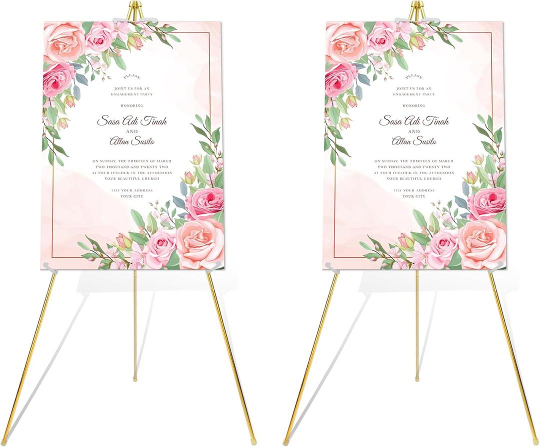 Easel Stand for Sign 63'' Art Easels for Display Wedding Welcome Poster Stand Portable Floor Metal Easel Gold 2 Pack