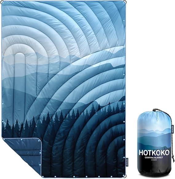 Camping Blanket,Lightweight Down Alternative Puffy Blanket Packable Outdoor Blanket for Camping,Traveling, Stadium, Hiking, Picnics (52x75", Blue Sunglow)