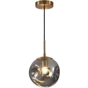 BOKT 1-Light Large Brass Gold Globe Pendant Light Mid Century Smoke Gray Glass Pendant Lighting Kitchen Island Ceiling Hanging Light Fixture Modern Chandelier Pendant Light (9.8-Smoke Gray)