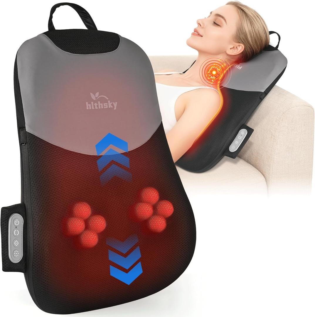 Back Massager for Pain Relief Deep Tissue, Rolling Up and Down Shiatsu Back and Neck Massager with Heat, 4D Kneading and Car Adapter for Home, Office and Car use, Gifts for Men and Women