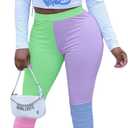 Remelon Womens 2 Piece Pants Set Color Block Sweatsuits Long Sleeve Printed Top Leggings Jogging Tracksuits Workout Sets (X-Large, Green)