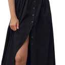 Yeokou Shirt Dress for Women Summer Casual Short Sleeve Button Down Loose Pleated Maxi Sundress with Pockets (Black, L)