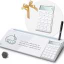 TOWON Desktop Glass Whiteboard with Basic Calculator, 12 Digit LCD Display, Desk Organizers with Accessories for Office, Home, School Supplies, Storage with Dry Erase Board Surface, White, 18'' x 6''